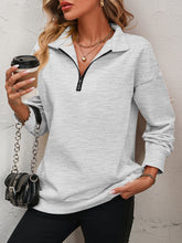 Load image into Gallery viewer, Zip-Up Dropped Shoulder Sweatshirt
