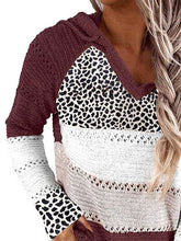 Load image into Gallery viewer, Full Size Openwork Leopard Drawstring Hooded Sweater
