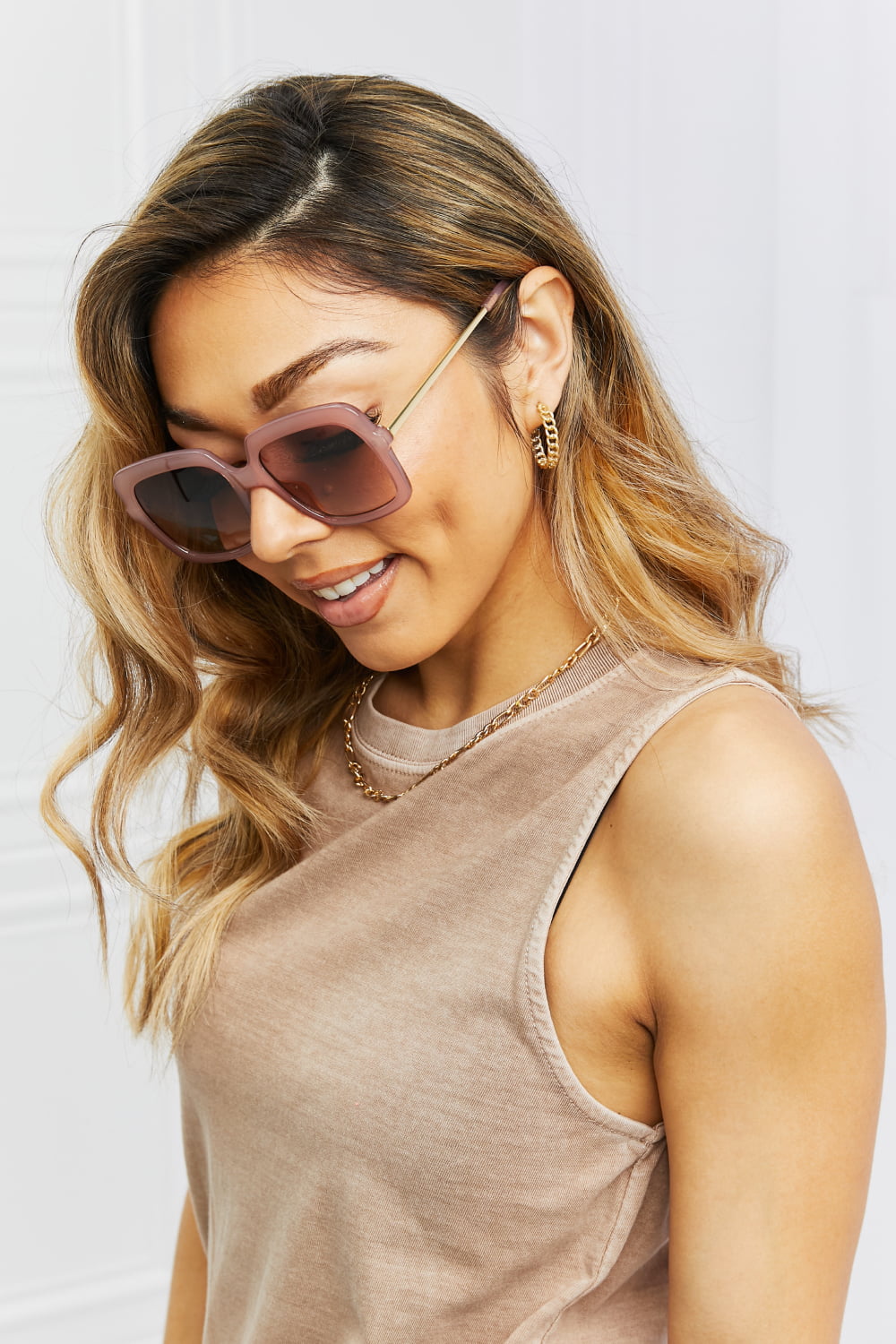Traci K Collection Square Metal-Plastic Hybrid Temple Sunglasses