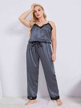 Load image into Gallery viewer, Plus Size Vertical Stripe Lace Trim Cami and Pants Pajama Set
