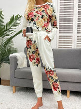 Load image into Gallery viewer, Printed Round Neck Top and Drawstring Pants Lounge Set
