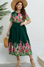 Load image into Gallery viewer, Floral Tie-Waist Round Neck Dress
