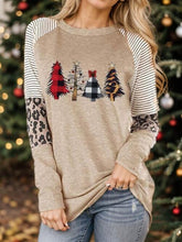 Load image into Gallery viewer, Christmas Tree Graphic Striped Long Sleeve Sweatshirt
