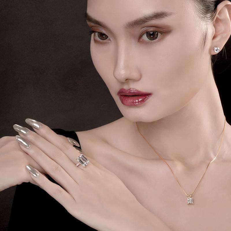 6 Carats Emerald Cut Sterling Silver Simulated Diamond Wedding Engagement Ring