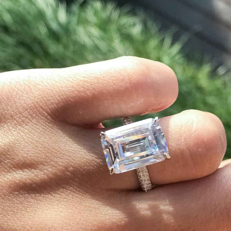 6 Carats Emerald Cut Sterling Silver Simulated Diamond Wedding Engagement Ring
