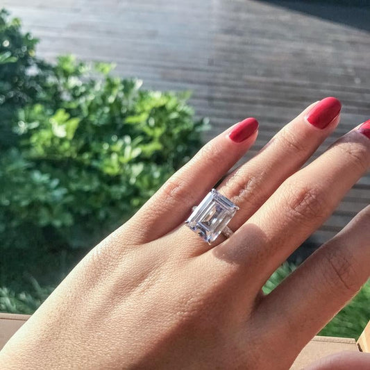 6 Carats Emerald Cut Sterling Silver Simulated Diamond Wedding Engagement Ring