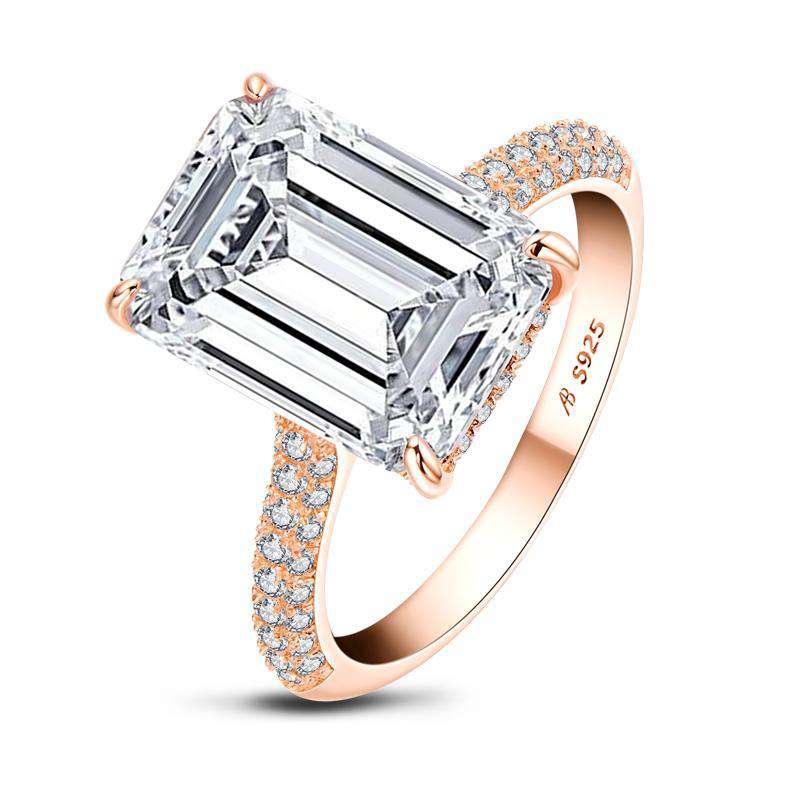 6 Carats Emerald Cut Sterling Silver Simulated Diamond Wedding Engagement Ring