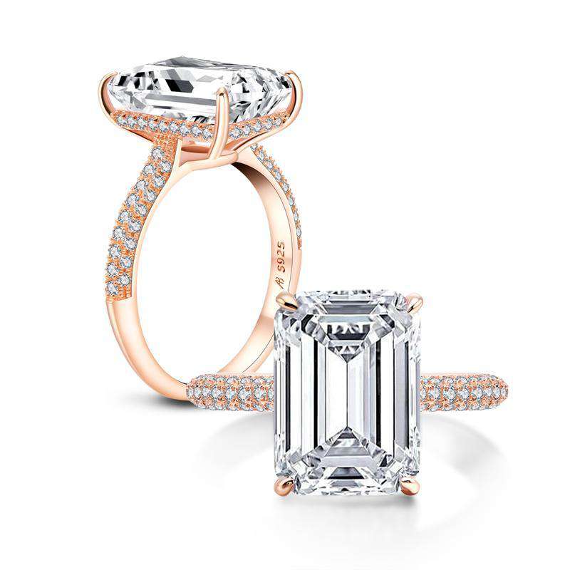 6 Carats Emerald Cut Sterling Silver Simulated Diamond Wedding Engagement Ring