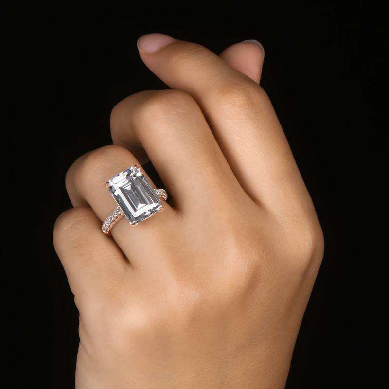 6 Carats Emerald Cut Sterling Silver Simulated Diamond Wedding Engagement Ring