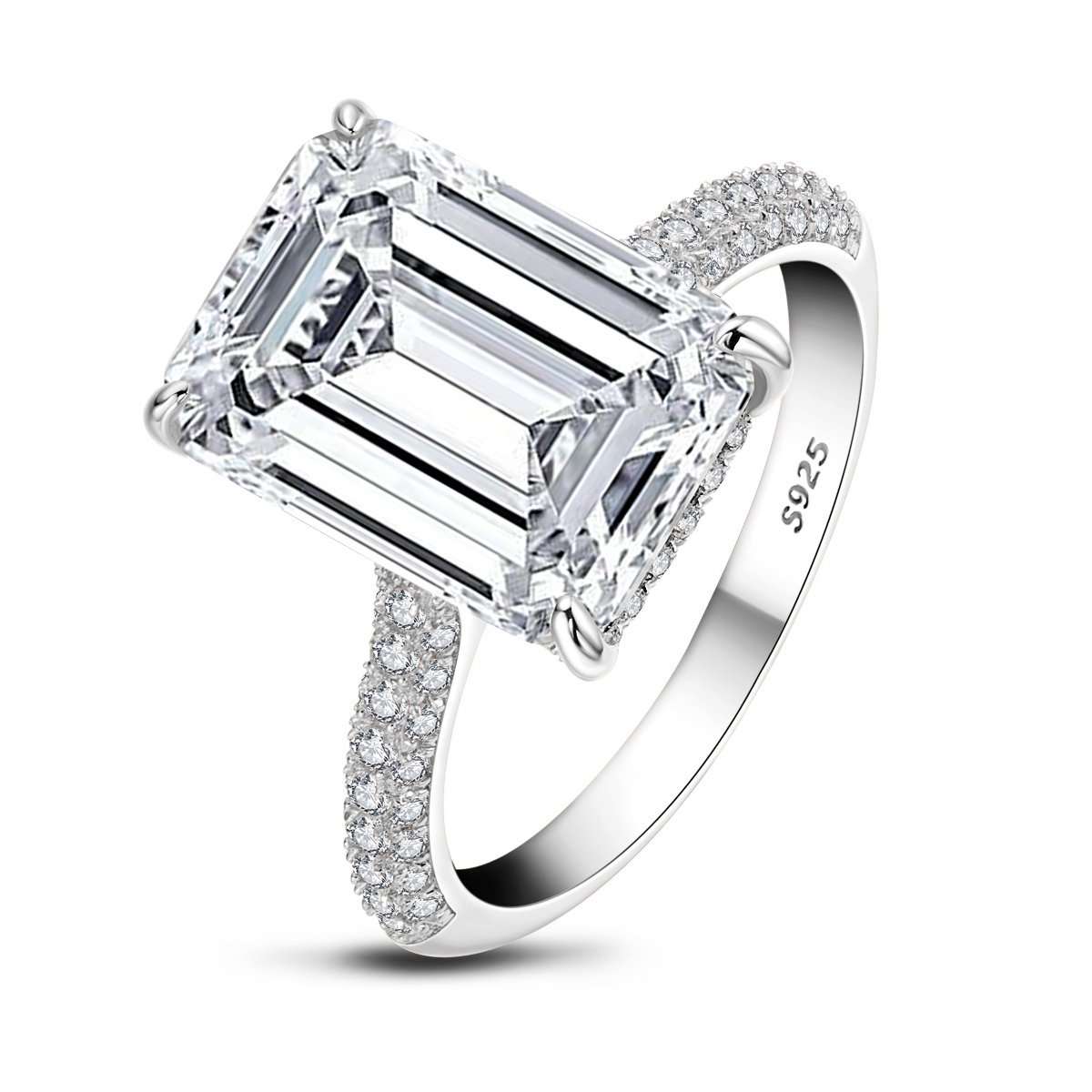 6 Carats Emerald Cut Sterling Silver Simulated Diamond Wedding Engagement Ring