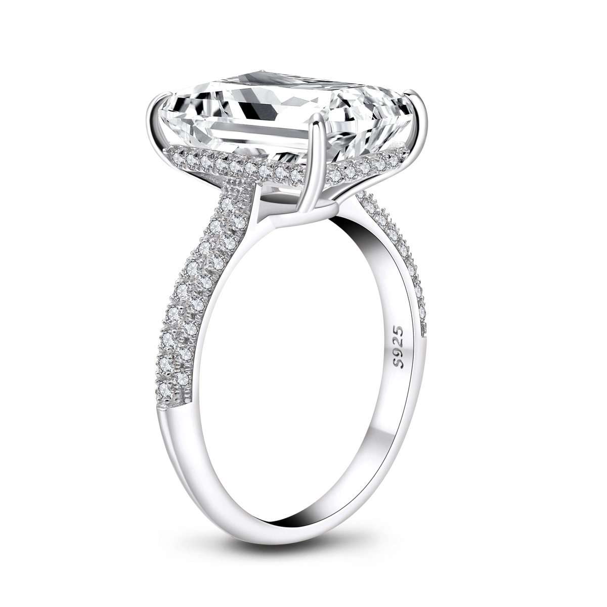 6 Carats Emerald Cut Sterling Silver Simulated Diamond Wedding Engagement Ring