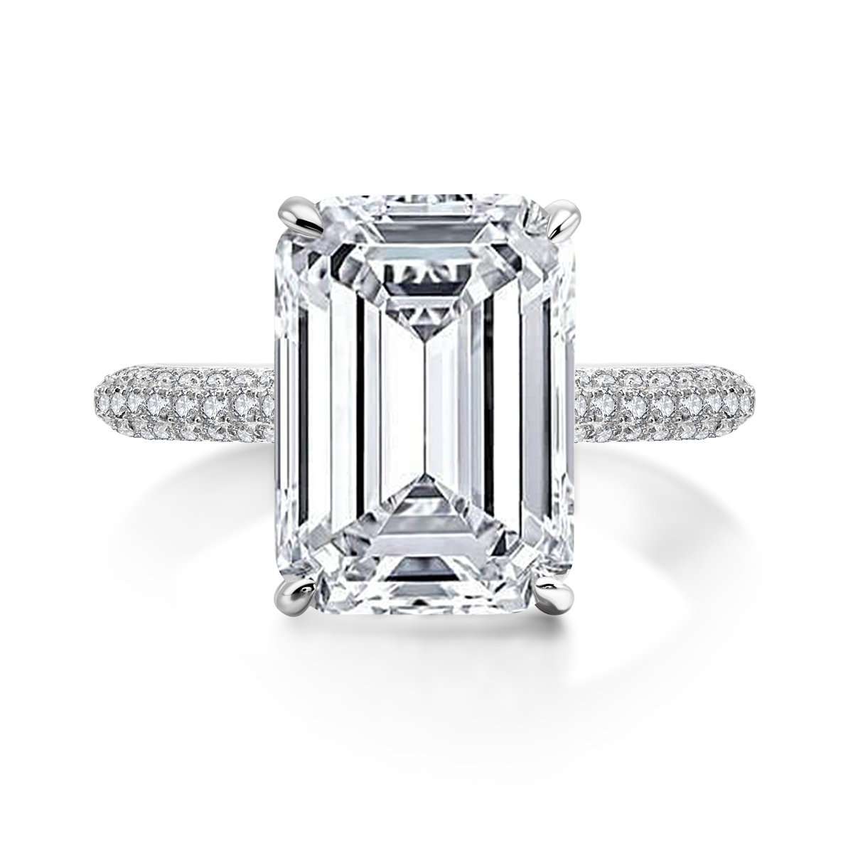 6 Carats Emerald Cut Sterling Silver Simulated Diamond Wedding Engagement Ring