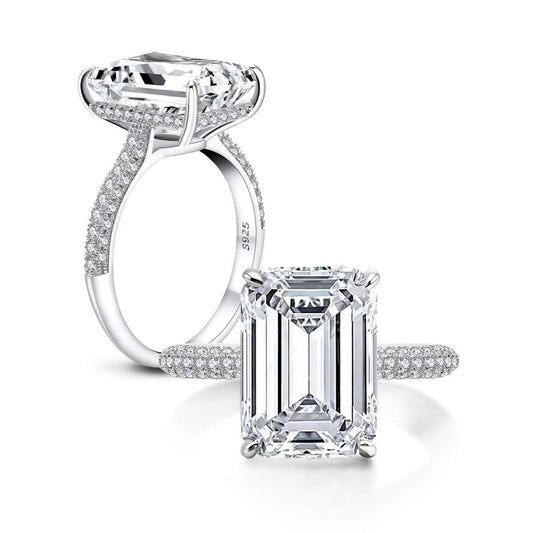 6 Carats Emerald Cut Sterling Silver Simulated Diamond Wedding Engagement Ring