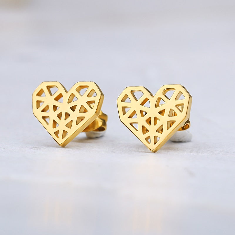 Girls Earrings Surgical Steel Rose Gold Minimal Origami Heart Earings Fashion Jewelry Women Accessories BFF Christmas Gifts