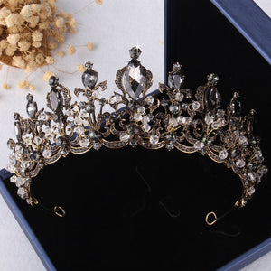 ASHES TO BEAUTY CROWNS-Baroque Black Crystal Pearl Bridal Tiaras Crown Rhinestone Pageant Diadem Bride Headband Wedding Hair Accessories Tiara De Noiva