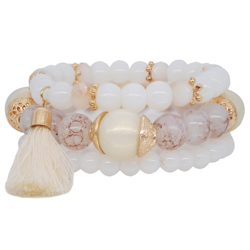Crazy FengShu Natural Stone Strand Bracelets For Women Elastic 3 Layers Charm Bracelet Bangles Womens Wristband Gift Jewelry Gift