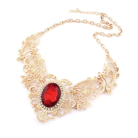 New Women Luxury Party Hollow Out Flower Oval Rhinestone Statement Bib Necklace Luxury Necklace, Oval Rhinestone, Hollow, Flower