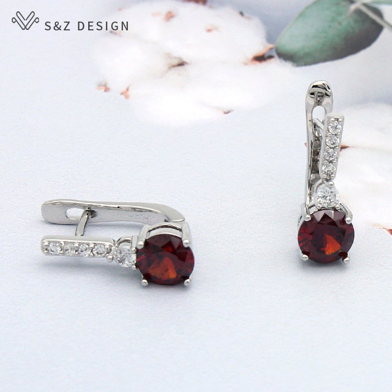 S&Z Round Micro Wax Inlay Cubic Zirconia Dangle Earrings 585 Rose Gold