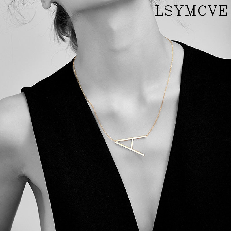 Women girl jewelry elegant chain alphabet letter pendant necklace 3 colors stainless steel choker initial necklace