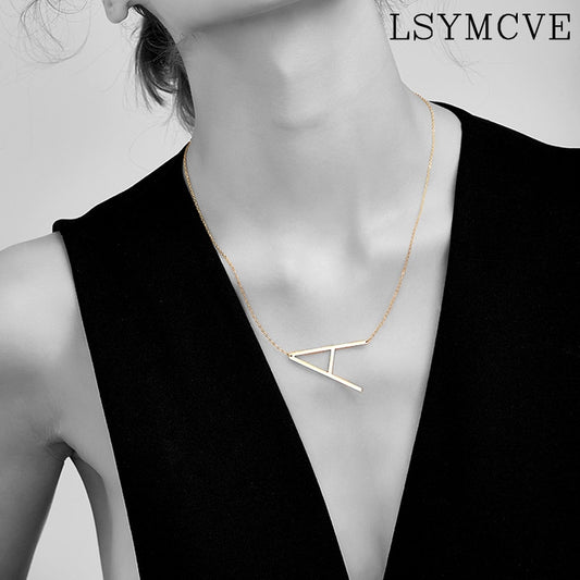 Women girl jewelry elegant chain alphabet letter pendant necklace 3 colors stainless steel choker initial necklace