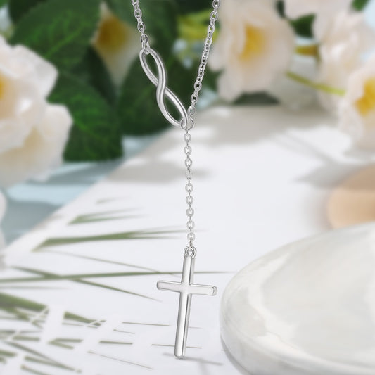 Cross & Infinity Solid 925 Sterling Silver Pendant Necklace Women Fine Jewelry