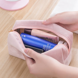 Women Cosmetic Bag Toiletries Tool Travel Organizer Solid Color Storage Easy carry Case Flannel Zipper Ladies Makeup Bag
