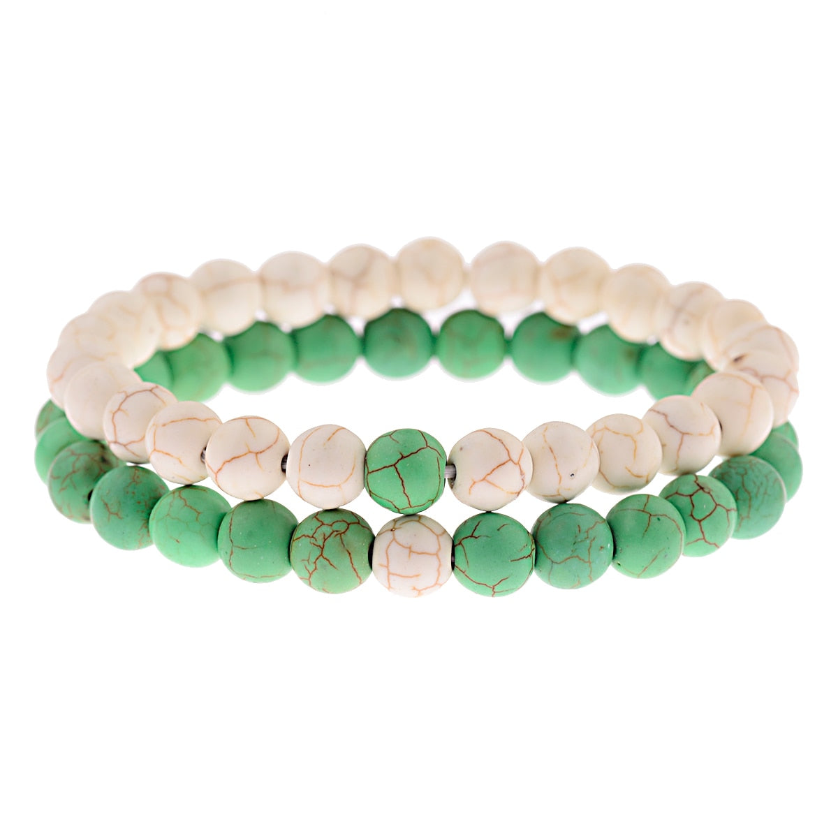 2pcs/set  Weathered Stone Beaded Couple Bracelet Classic MoonStone Lovers Bracelet