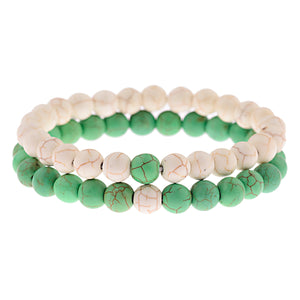 2pcs/set  Weathered Stone Beaded Couple Bracelet Classic MoonStone Lovers Bracelet