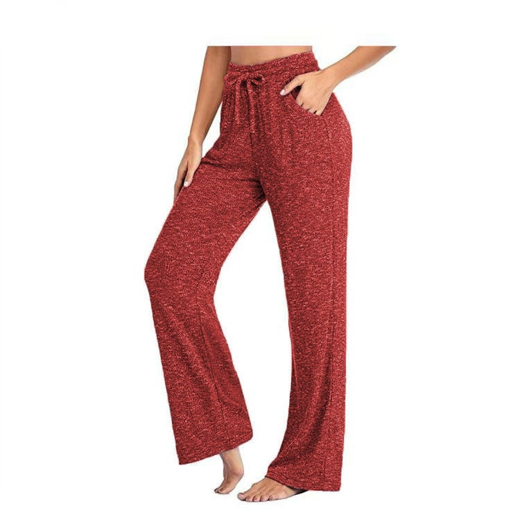 New Fashion Empire Bandage Women's Long Pants 2021 Casual Loose Solid Pocket Ladies Straight-leg Pants Plus Size