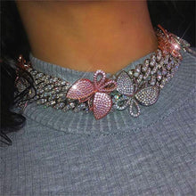 Load image into Gallery viewer, Pink Cuban Link Butterfly Choker Necklace Chain Crystal Rhinestone Chokers Necklaces
