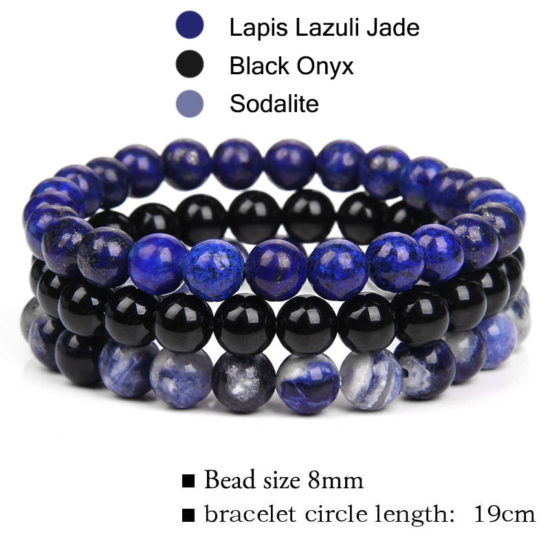 WAVE LENGTH Bracelets 8mm Natural Stone Bracelet Set 3Pcs/set Rhodonite Rose Pink Quartzs Moonstone Amethysts Hematite Bracelets For Women Men Jewelry