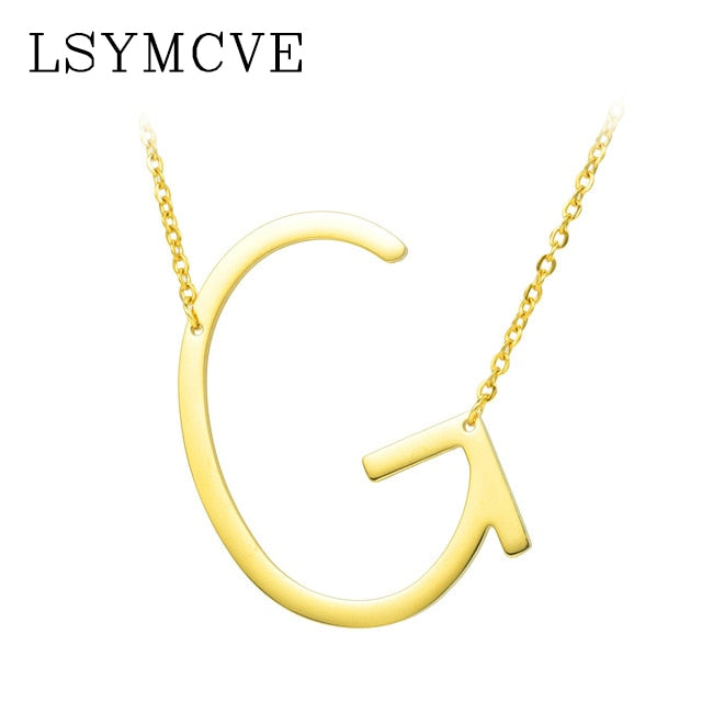 Women girl jewelry elegant chain alphabet letter pendant necklace 3 colors stainless steel choker initial necklace