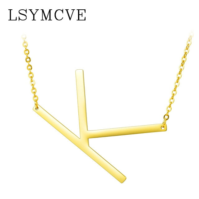 Women girl jewelry elegant chain alphabet letter pendant necklace 3 colors stainless steel choker initial necklace