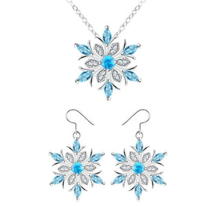 Fashion Snowflake Flowers Crystal Necklace Women Jewelry Set Wedding Snow Flower Pendant Collier Earrings Girl Gifts