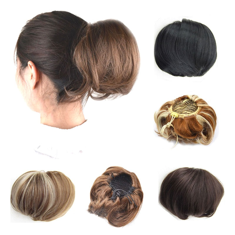 Audrey Hepburn Traci K Beauty Synthetic Straight Hair Bun Donut Drawstring Chignon Clip on Cover Updos Women's Hairpiece