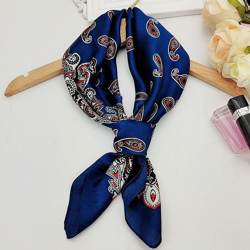 70*70cm Fashion Silk Satin Hair Scarf Women Handkerchief Printed Female Square Head Bandana Small Neck muffler hijab lady gir