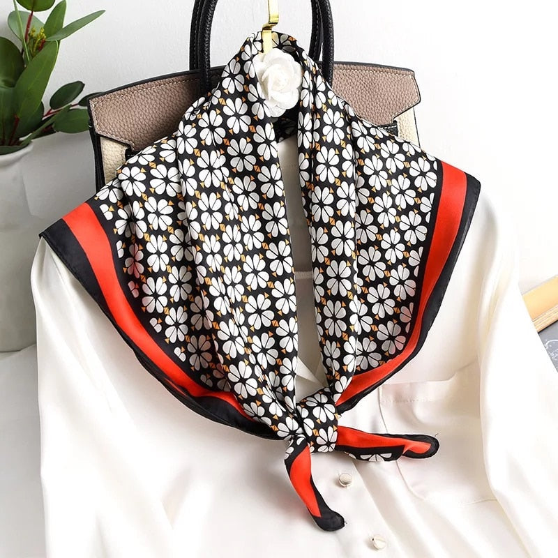 70*70cm Fashion Silk Satin Hair Scarf Women Handkerchief Printed Female Square Head Bandana Small Neck muffler hijab lady gir