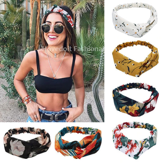 Fashion Women Girls Bohemian Hair Bands Print Headbands Vintage Cross Turban Bandage Bandanas HairBands Hair Accessories