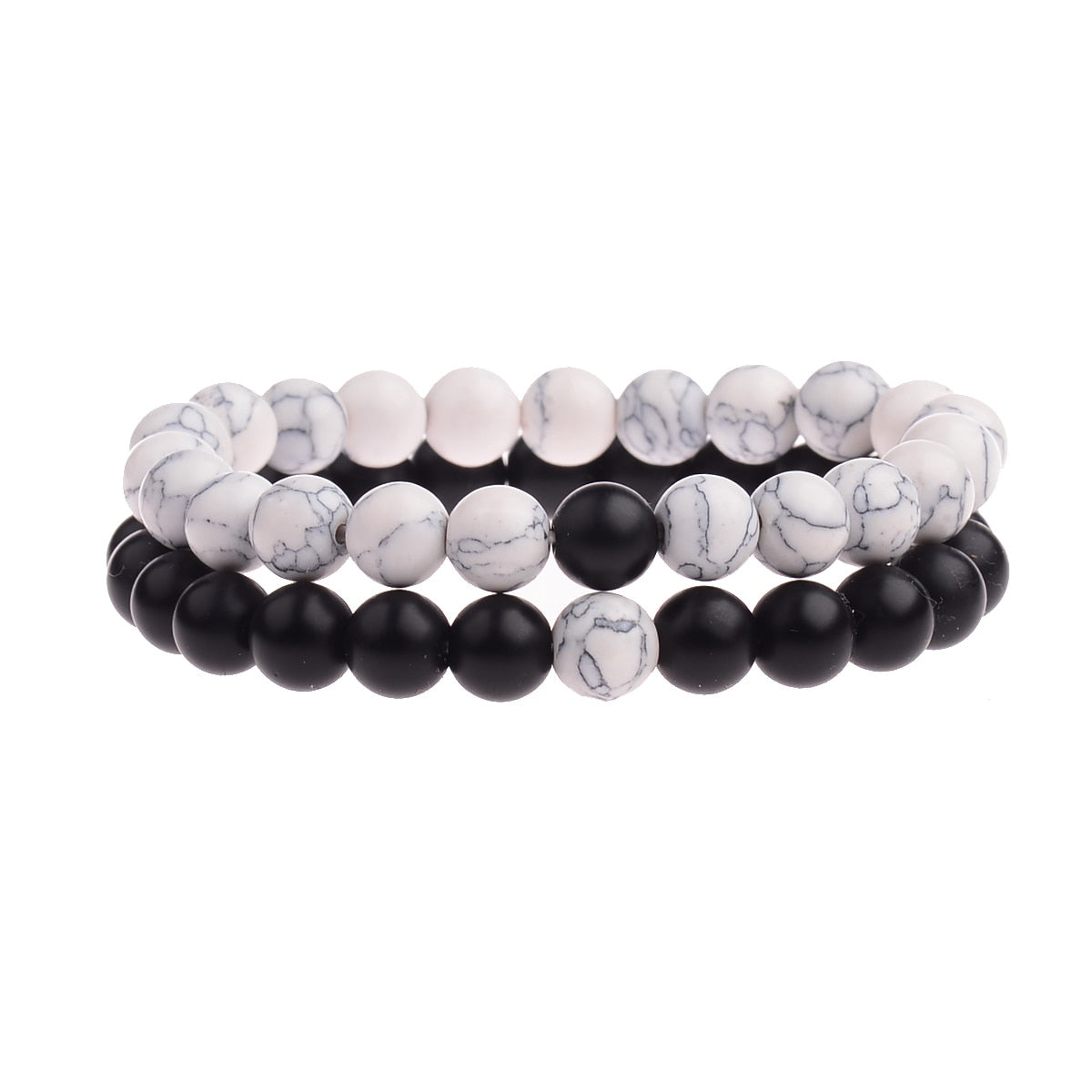 2pcs/set  Weathered Stone Beaded Couple Bracelet Classic MoonStone Lovers Bracelet