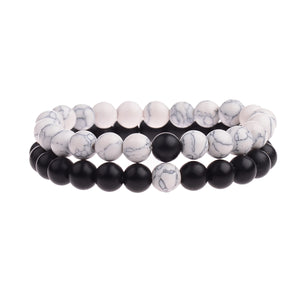 2pcs/set  Weathered Stone Beaded Couple Bracelet Classic MoonStone Lovers Bracelet