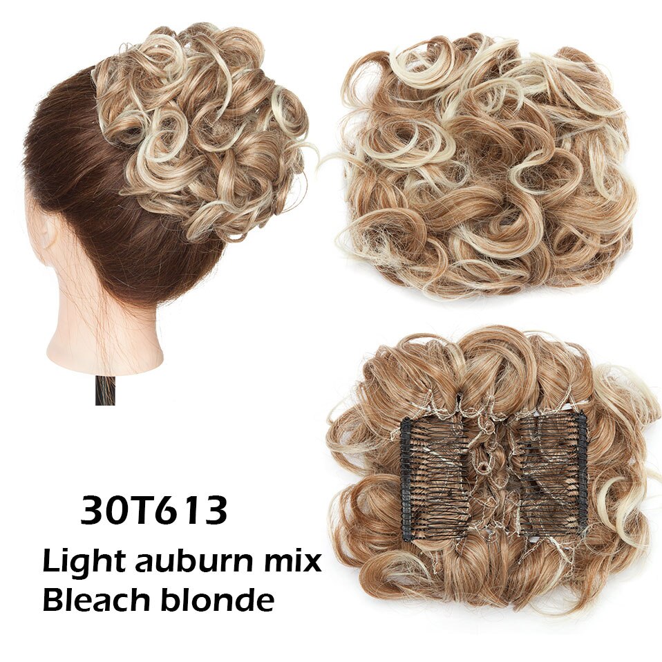 LARGE Comb Clip In Curly Hair Extension Synthetic Hair Pieces Chignon Women Updo Cover Hairpiece Extension Hair Bun
