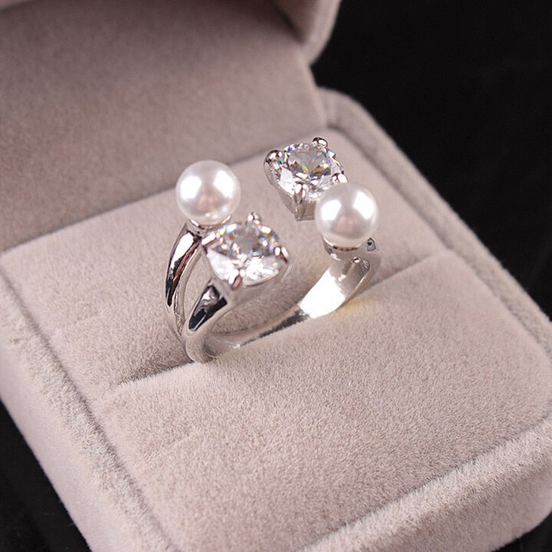Fashion  Crystal  Fine  New  Pearl  Ring  Adjustable  Opening
