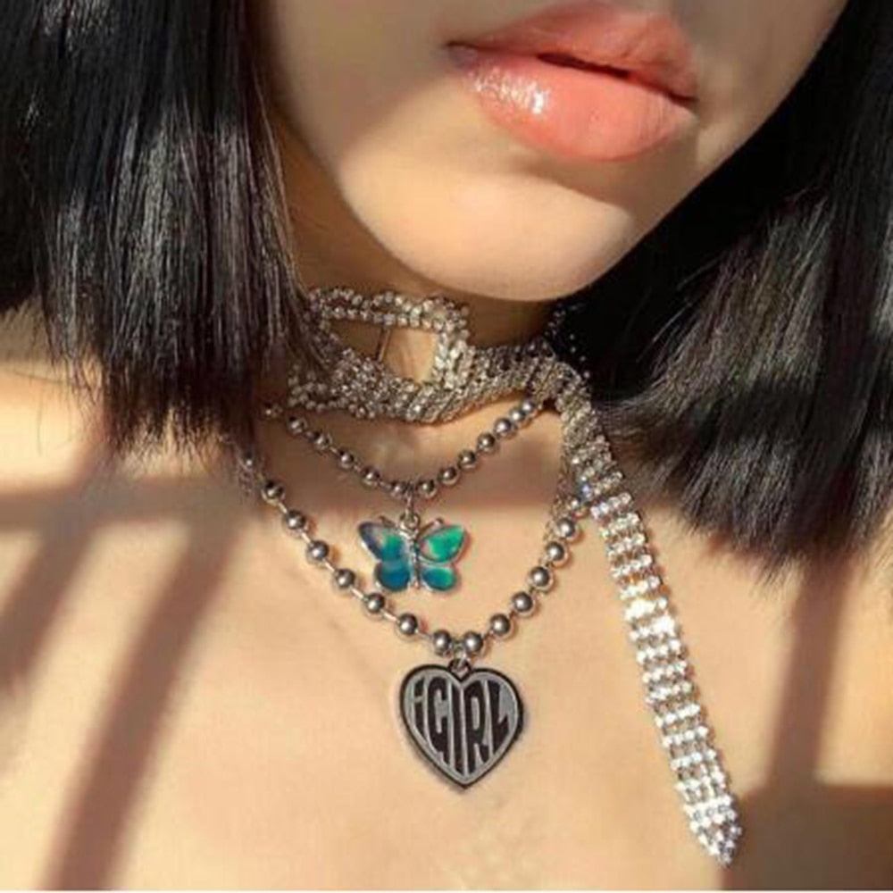 iGIRL necklace she devil Women Igirl Heart Pendant Necklace Stainless Steel Harajuku Female Gothic Streetwear Chain Necklace