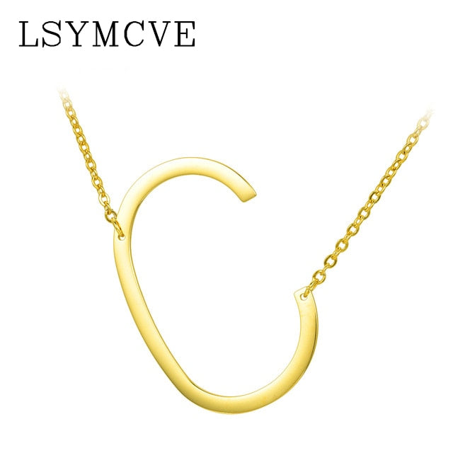 Women girl jewelry elegant chain alphabet letter pendant necklace 3 colors stainless steel choker initial necklace