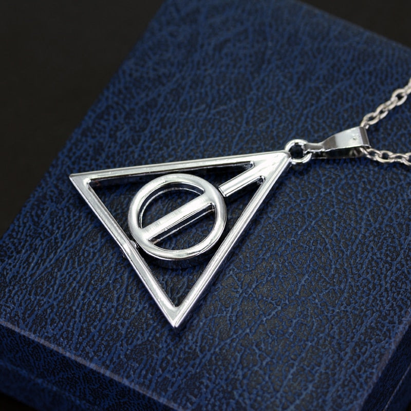 Fashion Long Necklaces Deathly Hallows Pendant Necklace Triangle Rotatable intermediate Resurrection Stone Necklaces
