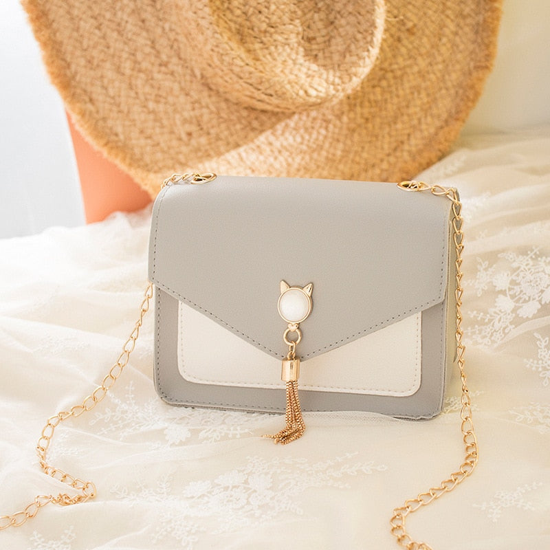 Traci K Collection Cat Stone Women's  Tassel Pu Shoulder Bag Contrast Color Purse Small Bag Patched Patched Simple Elegant Outdoor Bag