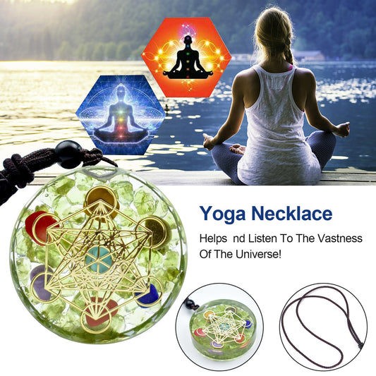 Women And Men Energy Magic Circle Necklace Pendant Natural Peridot Resin Seven Chakra Pendant Fashionable Jewelry Yoga Chain #18