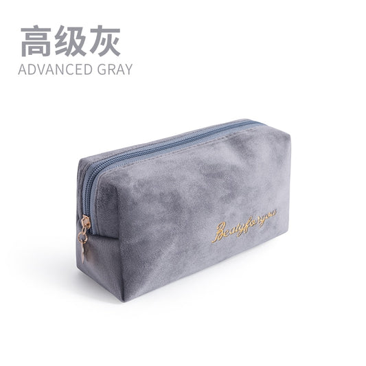 Women Cosmetic Bag Toiletries Tool Travel Organizer Solid Color Storage Easy carry Case Flannel Zipper Ladies Makeup Bag