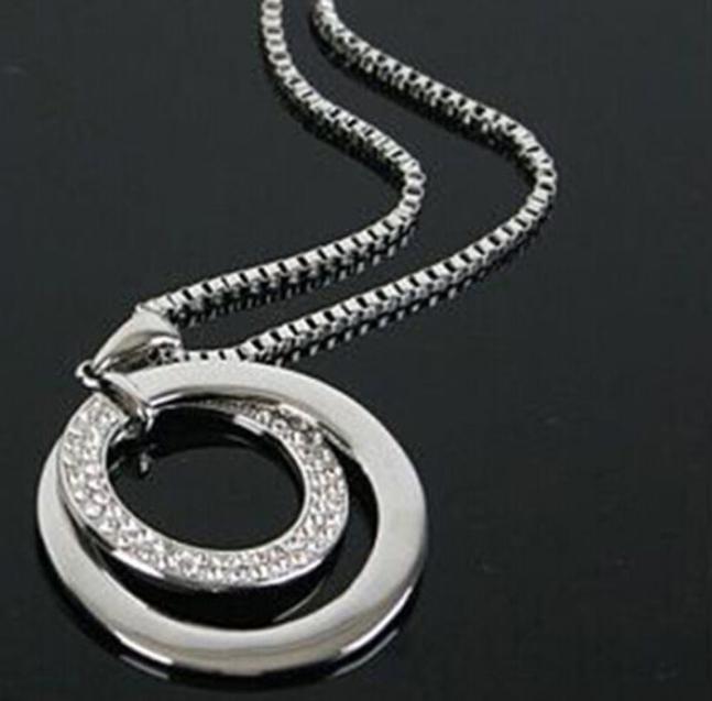Top Sale Long Chain Women Fashion Crystal Rhinestone Silver Plated Pendant Necklace Gift Jewelry Accessories Torque