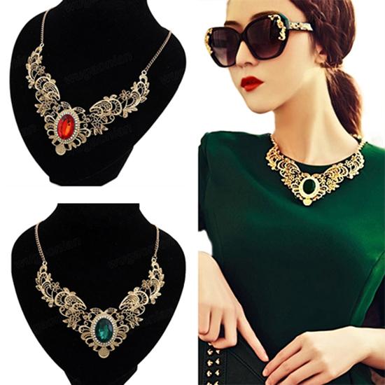 New Women Luxury Party Hollow Out Flower Oval Rhinestone Statement Bib Necklace Luxury Necklace, Oval Rhinestone, Hollow, Flower